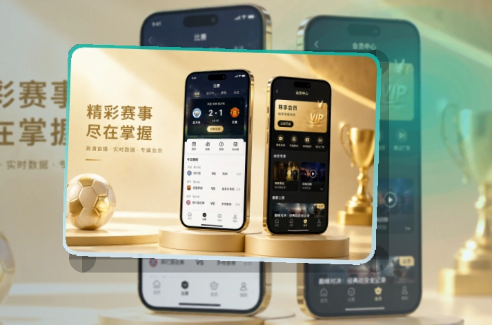 下载指引 · 赛程比分入口 · 移动查看更省时间界面展示